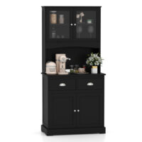 Tall Sideboard with 2 Drawers and Adjustable Shelves-Black - Image 2