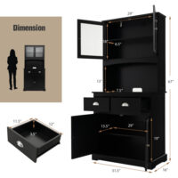 Tall Sideboard with 2 Drawers and Adjustable Shelves-Black - Image 3