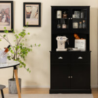 Tall Sideboard with 2 Drawers and Adjustable Shelves-Black - Image 4
