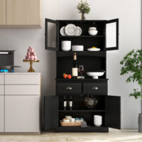 Tall Sideboard with 2 Drawers and Adjustable Shelves-Black - Image 5
