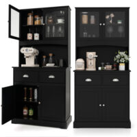 Tall Sideboard with 2 Drawers and Adjustable Shelves-Black - Image 6