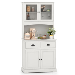 Tall Sideboard with 2 Drawers and Adjustable Shelves-White
