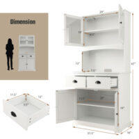 Tall Sideboard with 2 Drawers and Adjustable Shelves-White - Image 2