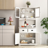 Tall Sideboard with 2 Drawers and Adjustable Shelves-White - Image 4
