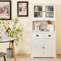 Tall Sideboard with 2 Drawers and Adjustable Shelves-White - Image 5