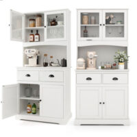 Tall Sideboard with 2 Drawers and Adjustable Shelves-White - Image 6