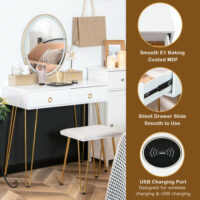 Vanity Table Set with 3-Color Lighted Dimmable Mirror-White - Image 4