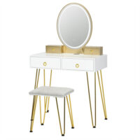 Vanity Table Set with 3-Color Lighted Dimmable Mirror-White - Image 5
