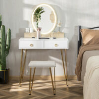 Vanity Table Set with 3-Color Lighted Dimmable Mirror-White - Image 6