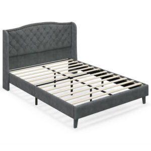 Full-Queen Size Upholstered Platform Bed Frame with Button Tufted Headboard-Full Size