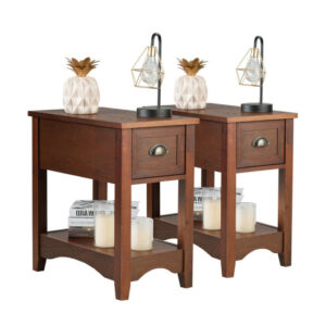 Set of 2 Contemporary Side End Table with Drawer-Walnut