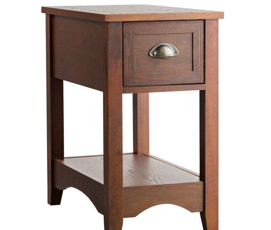 Contemporary Chair Side End Table Compact Table with Drawer Nightstand-Natural