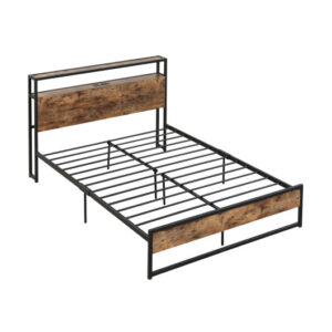 Full-Queen Bed Frame with 2-Tier Storage Headboard and Charging Station-Full Size