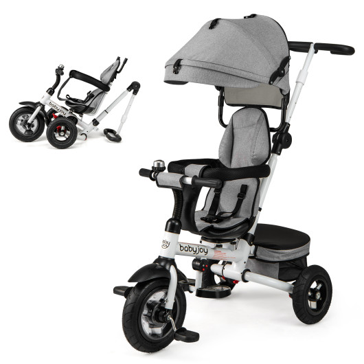 Folding Tricycle Baby Stroller with Reversible Seat and Adjustable Canopy-Gray